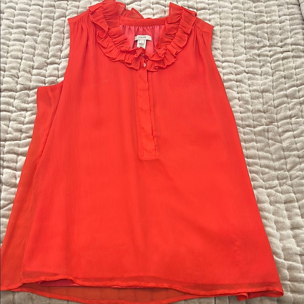 J. Crew Orange Ruffled Bib Collar Blouse